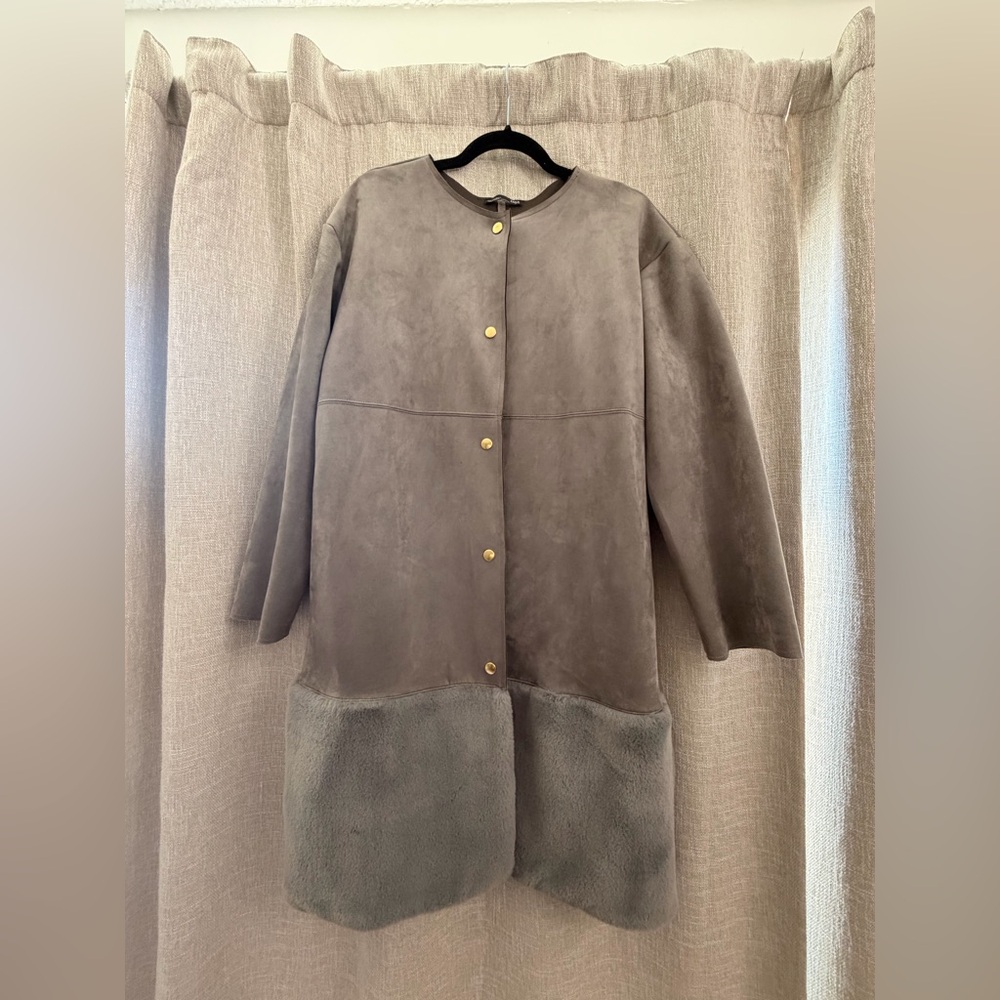 Zara Brown Teddy Jacket with Gold Buttons